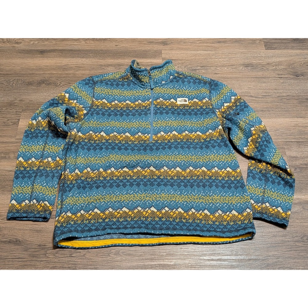 The North Face Gordon Lyons XXL 1/4 Zip Fleece Pullover Blue Fair Isle Geometric